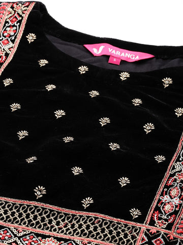 Varanga Floral Embroidered Zari Velvet Kurta with Trousers & Dupatta